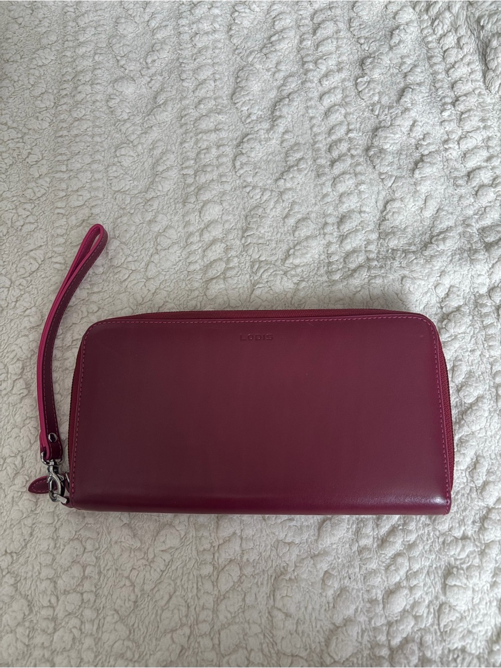 Lodis Magenta Leather Zip Wallet